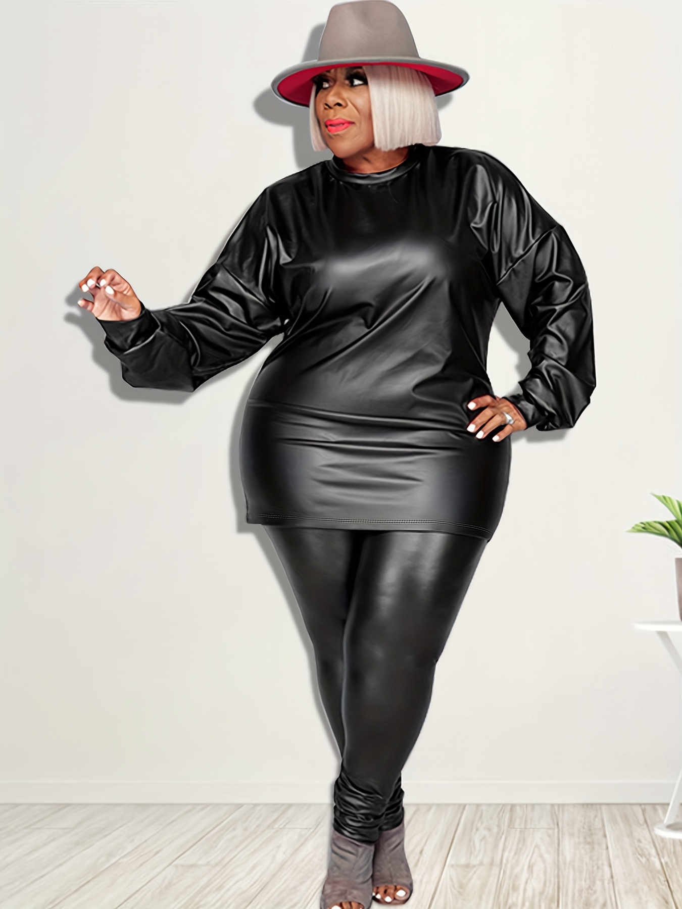 Styling Plus Size Leather Pants Outfit - Temu