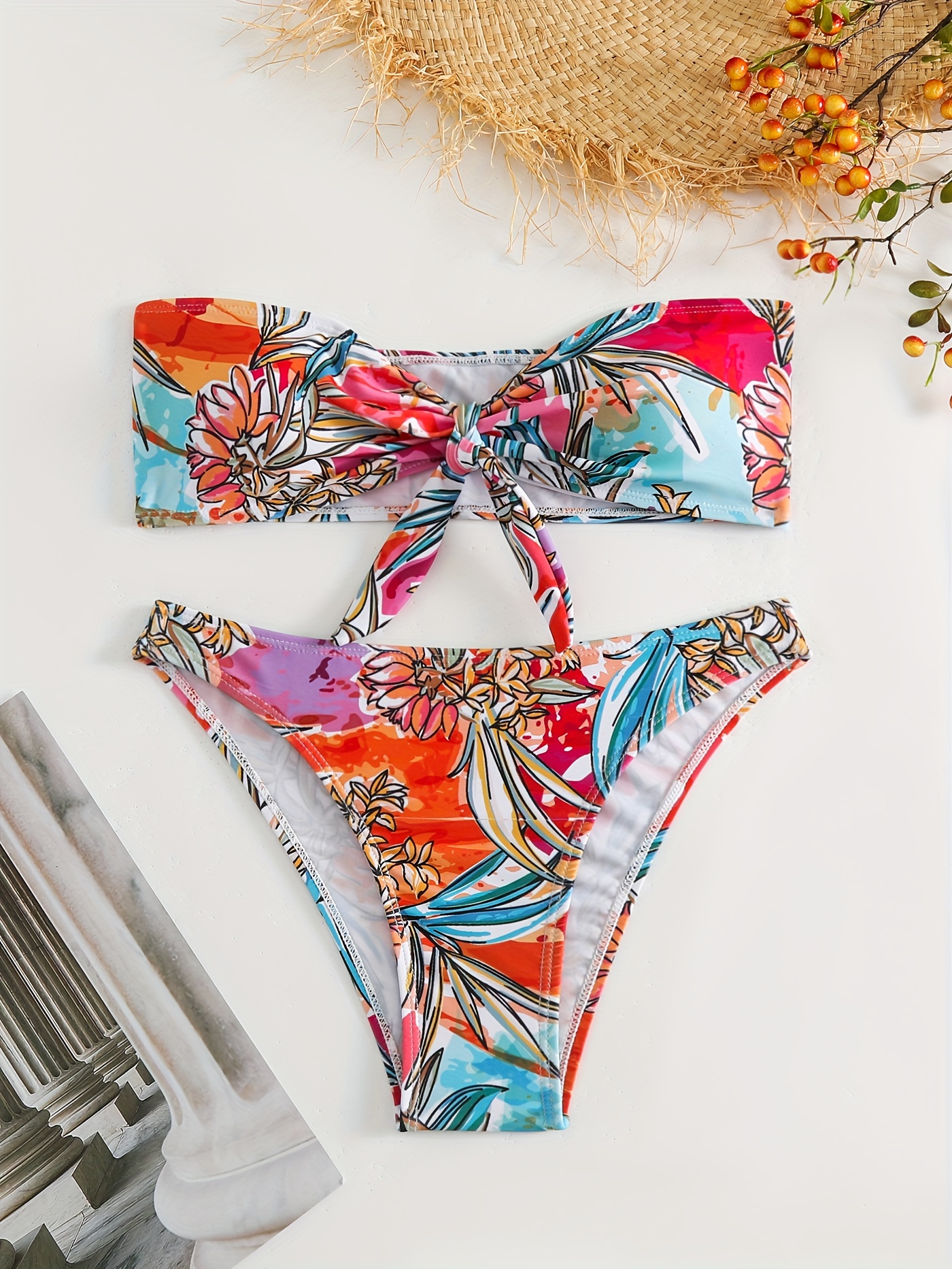 Ditsy Floral Print Bandeau Centre Core Two Piece Bikini Two - Temu Canada