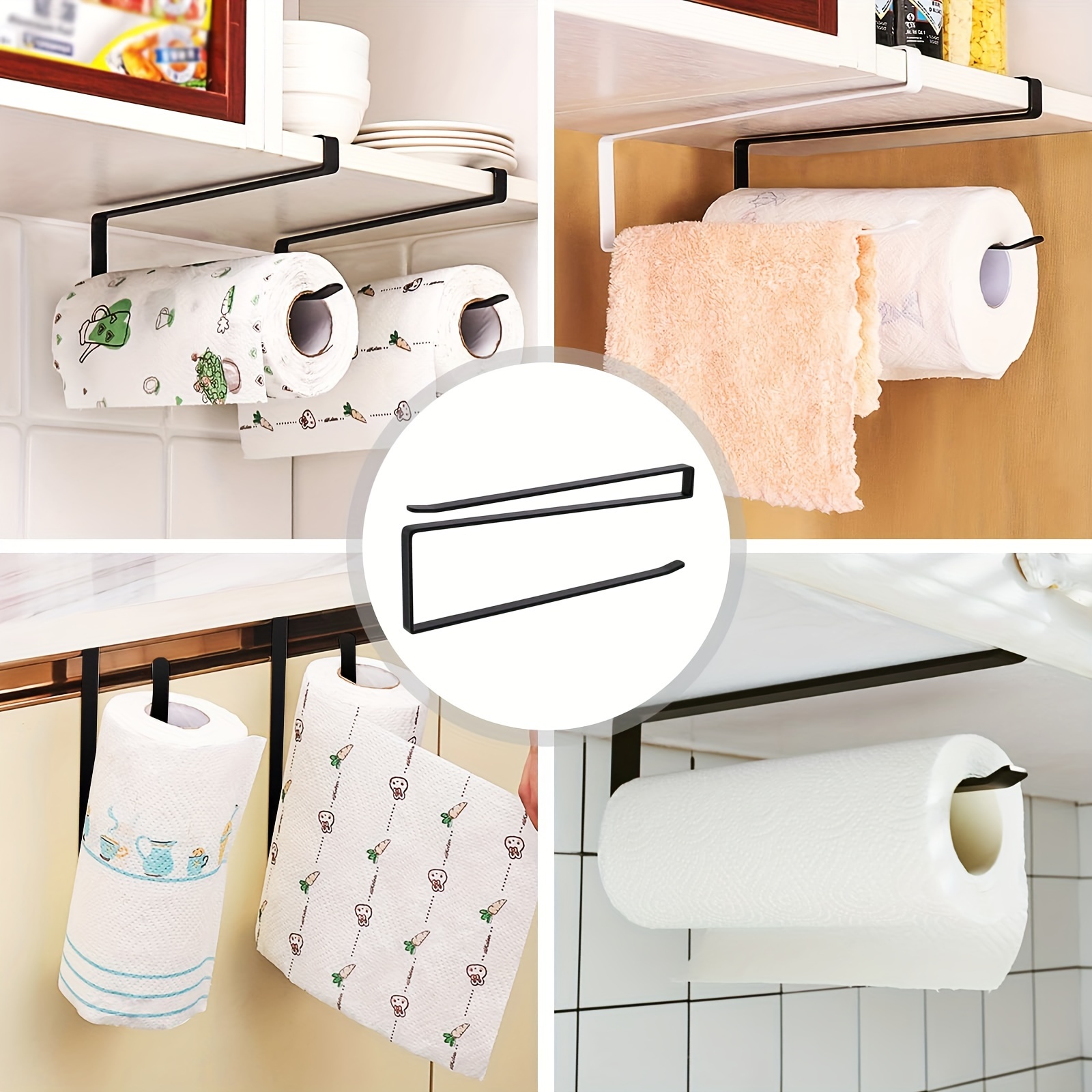 

1pc Kitchen Roll Tissue Holder, Punching-free Wall-mounted Hanging Cabinet Rack, Fresh Film Storage Rack, Lazy Rag Hanging Rack, For Bathroom, Kitchen, Home Storage Supplies