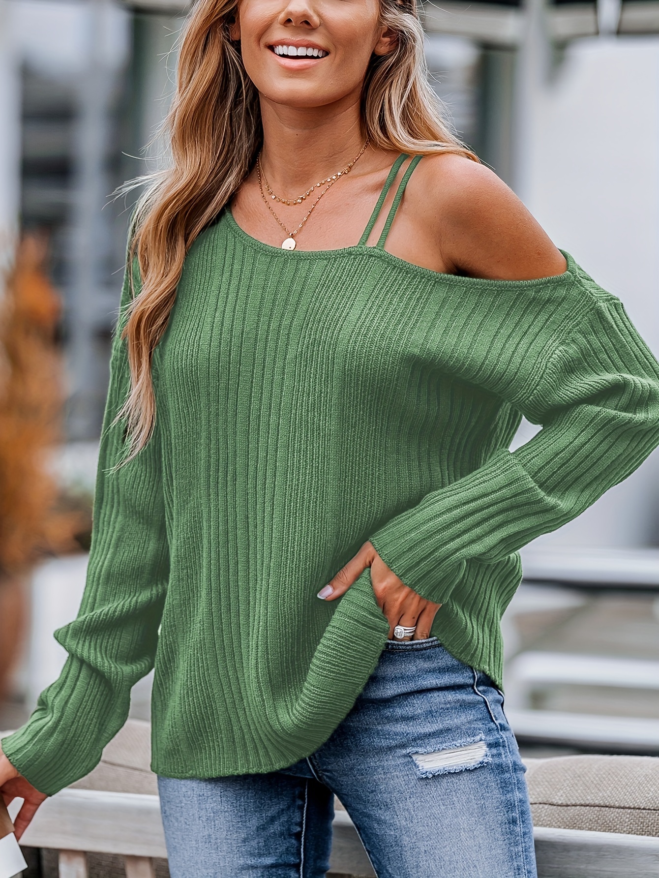 Повседневный свитер больших размеров, женский однотонный джемпер средней эластичности на одно плечо с длинным рукавом большого размера