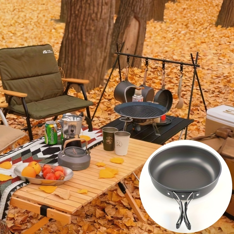 1pc, Camping Pan With Folding Handle Lightweight Aluminum Camping Frying  Pan Portable Picnic Pot Cookware