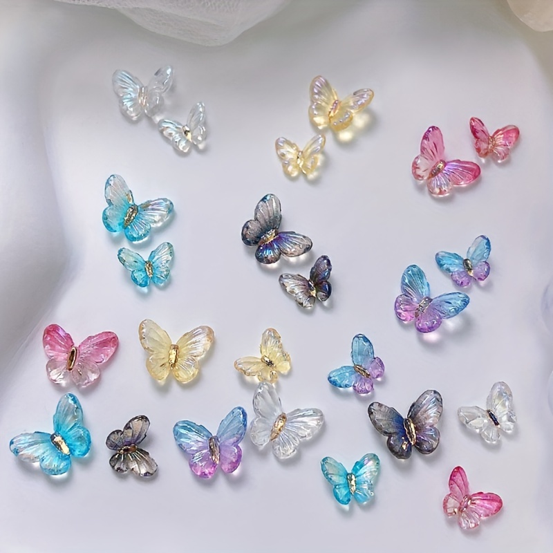 1Box 3D Aurora Nail Charms Multi-Shapes Mixed Resin Cute Butterfly Bear Bow Pearl  Nail Charms Gems DIY Nail Art Decorat… in 2023