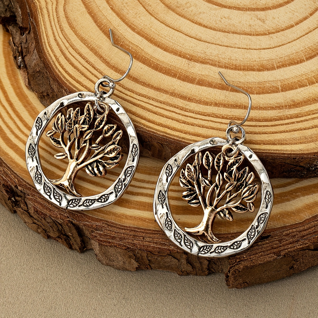 Boho Bohemian Tree Of Life Round Earrings Zinc Alloy Retro Style