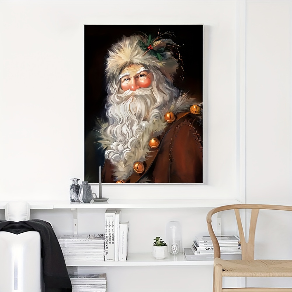 vintage canvas print, old style santa with christmas package canvas wall  art framed