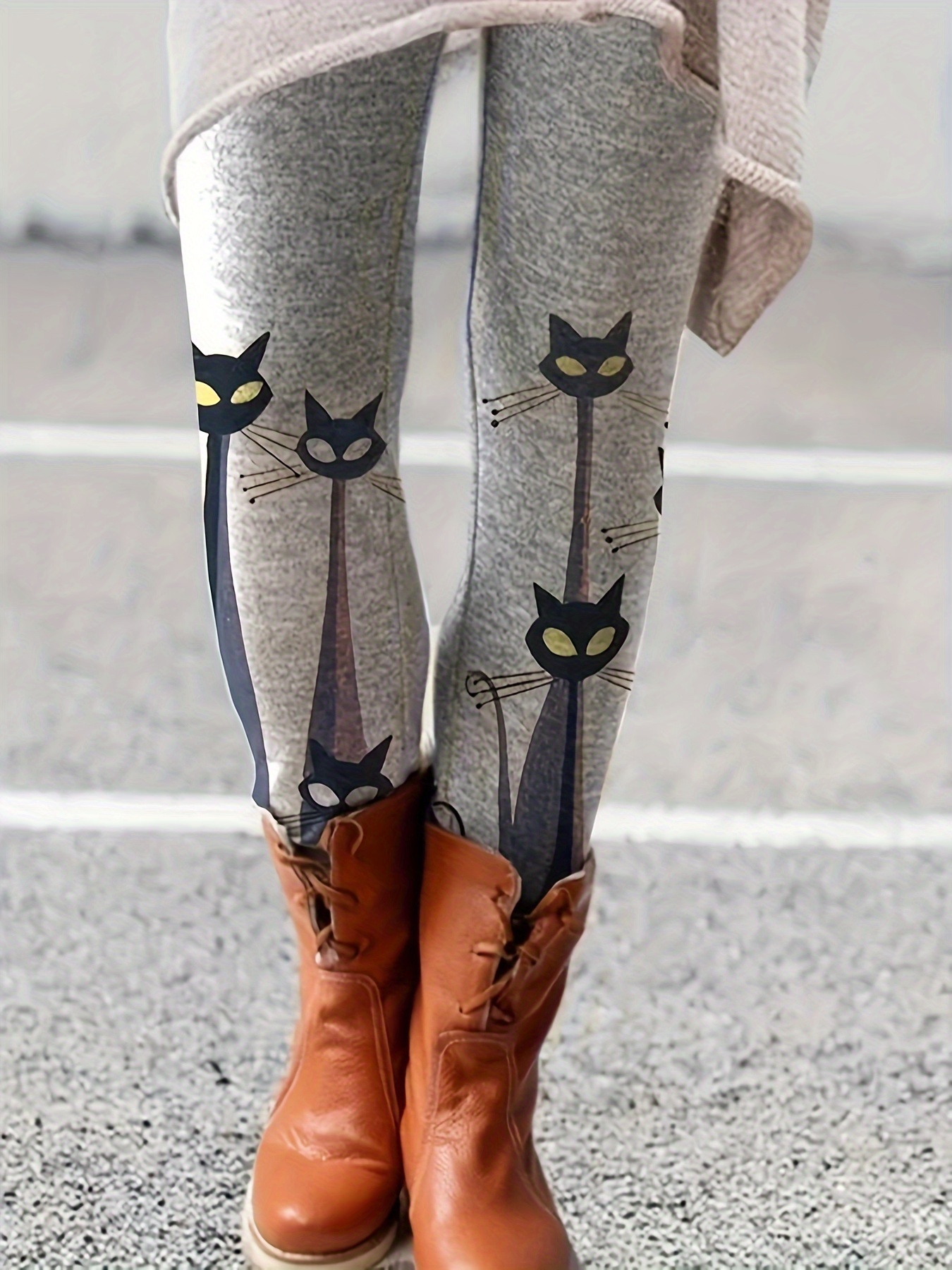 Plus Size Cute Leggings Women's Plus Allover Cat Print - Temu