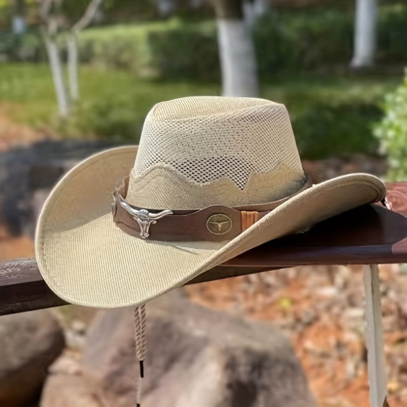 Bull Head Belt Cowboy Hat Solid Color Western Jazz Fedora - Temu