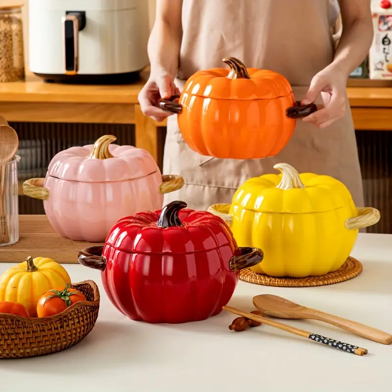 Dutch Oven Pot With Lid, Ceramic Pumpkin Dish, Halloween Christmas