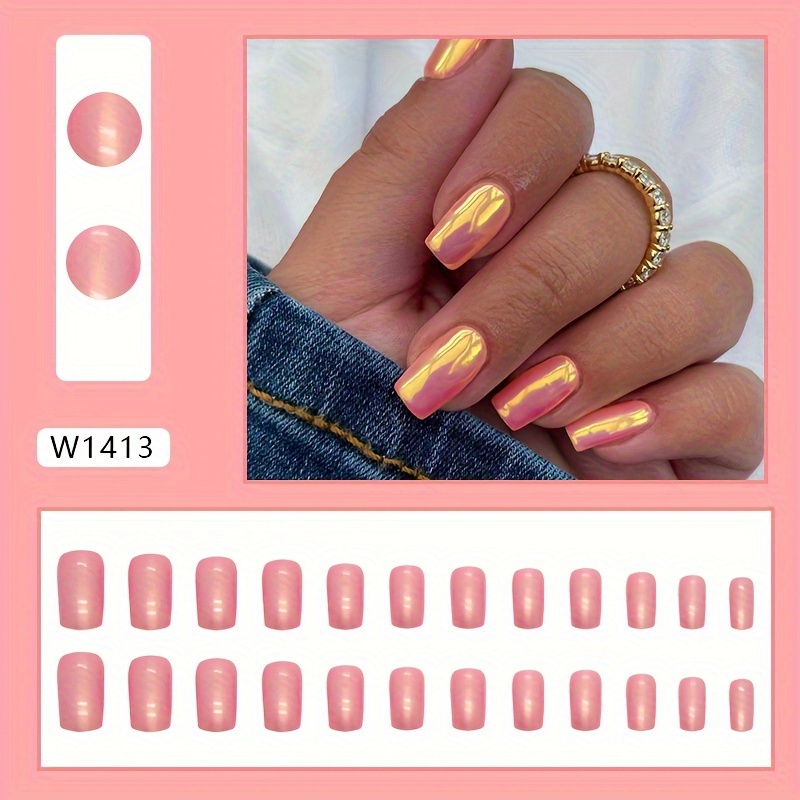 Sweet And Gentle Rose-red Aurora Elegant Short Square European And American Ins-style Fake Nails, Manicure Patches, Round Tip Medium-length Wearable Nails, Nail Tips, Stud Nails