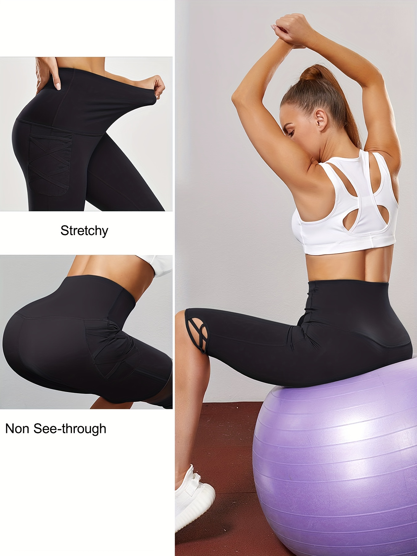 Womens Capris with Pockets Knee Length Capri Leggings Tummy Control  Stretchy Yoga Pants Non See Through Workout Pants