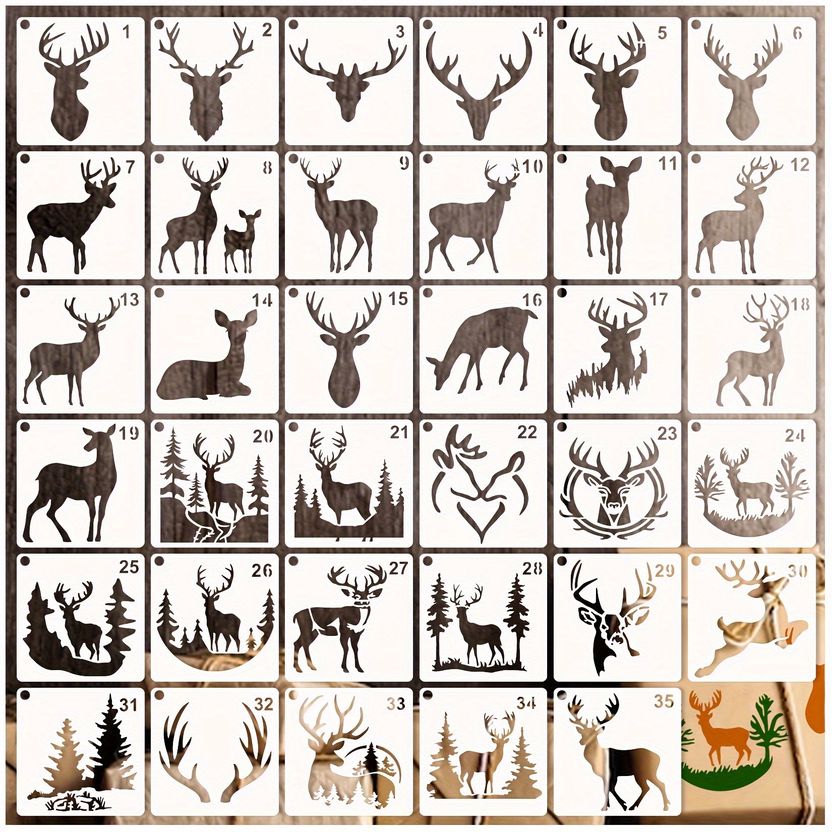 

35pcs Deer Deer Head Animal Deer Stencils For Painting Stencils For Crafts Template Plastic Reusable Stencils For Painting On Wall Tile Shirt Canvas Burning Home