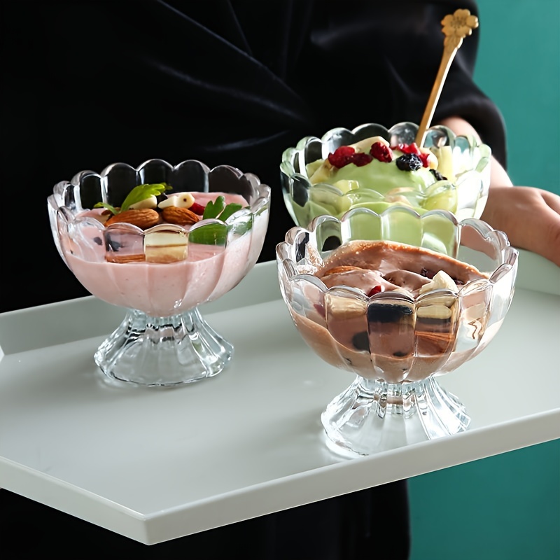 BRIGHTFUFU Tall Ice Cream Cup Glass Dessert Cup Decorative Glass Cup  Pudding Containers with Lids Glasses Mini Ice Cream Bowl Cute Trifle Bowls  Milk