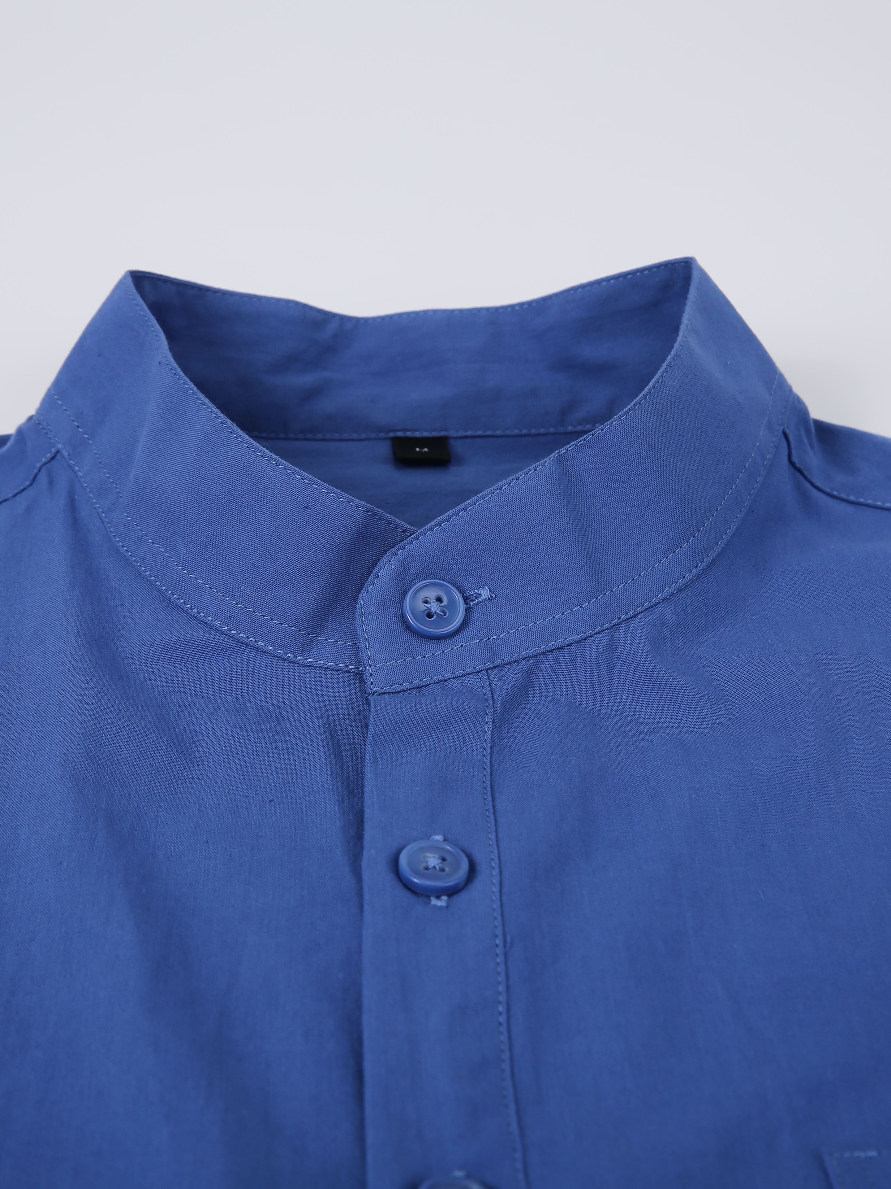 blue chinese collar shirt