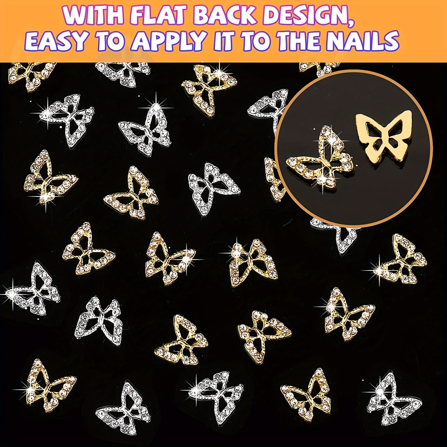 10pcs Shiny Colorful Crystal Butterfly Nail Charms 3D Glitter