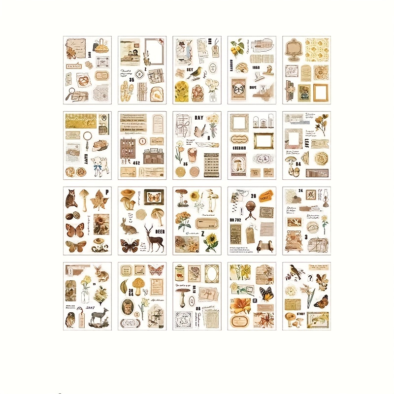 20pcs PET Retro Illustrated Journal Decorative Stickers