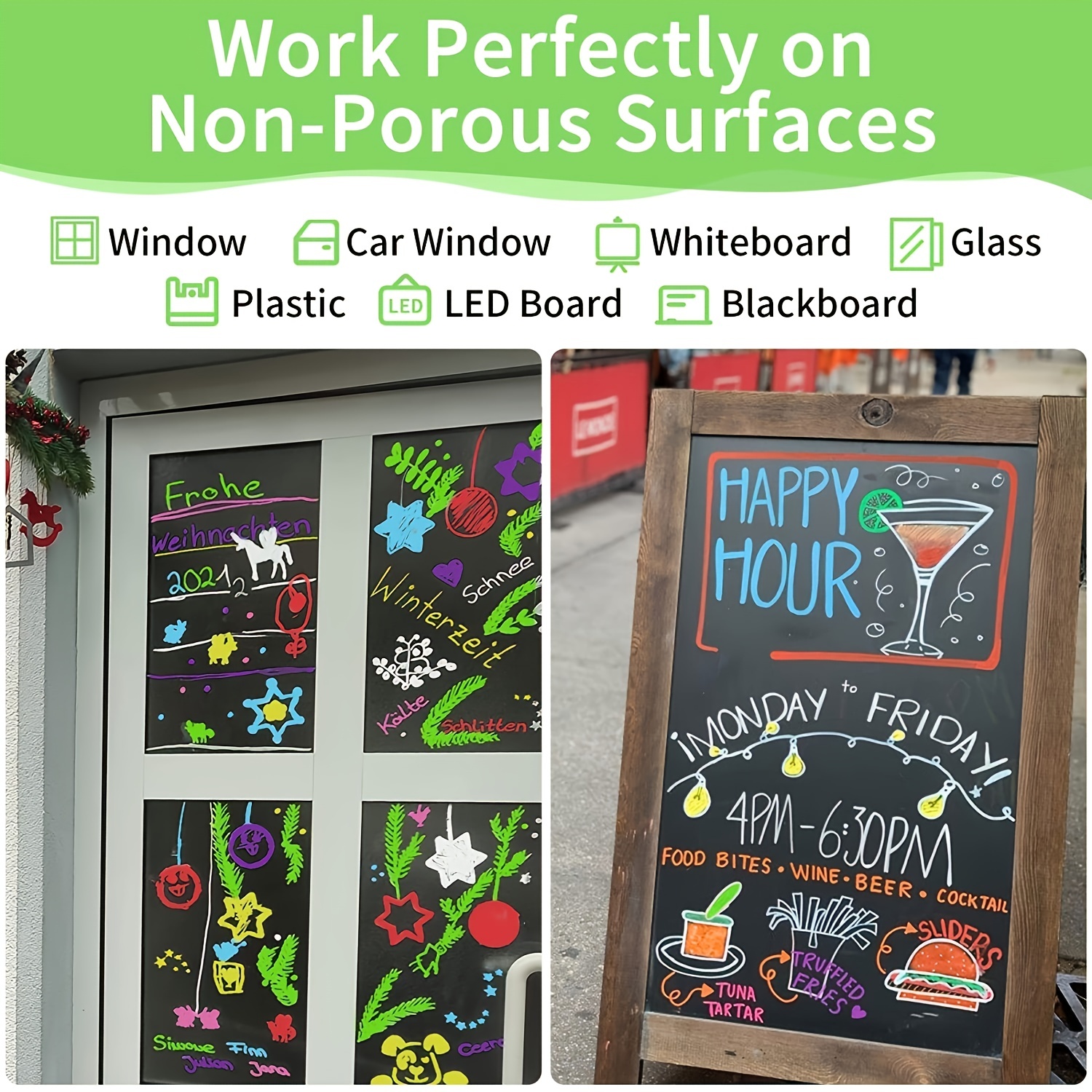Funcils 8 Washable Window Markers For Cars - 15mm Jumbo Neon Paint Chalk  Markers for Glass, Chalkboard, Blackboard, Bistro, Auto, Menu Board - Chalk  Pens Loved by Teachers, Kids, Artists, Businesses Bright