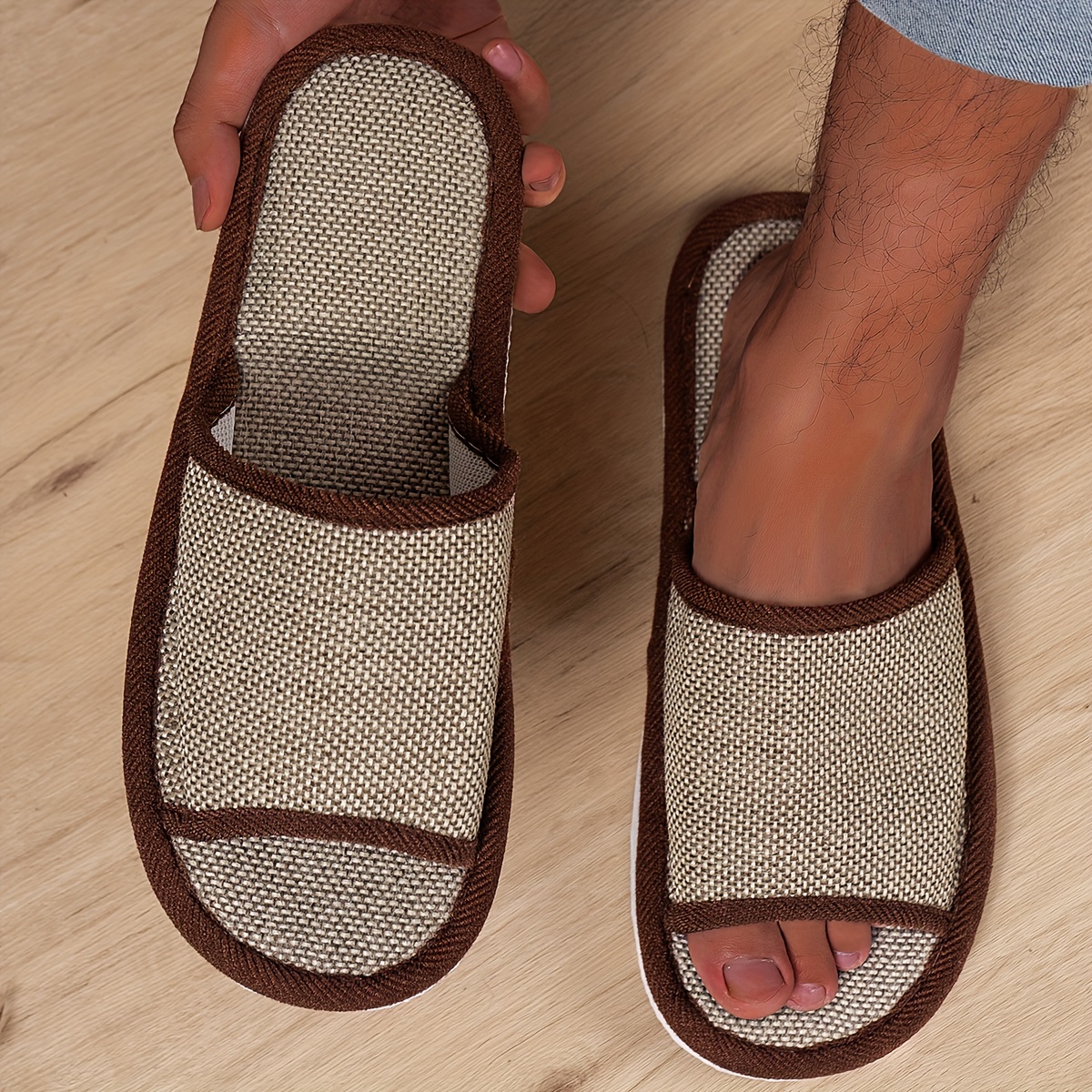 Image of Slippers For Men And Women, Home Use, Wood Floor Indoor Soft Sole Non-slip Breathable House Slippers, Summer Couples Cool Slippers