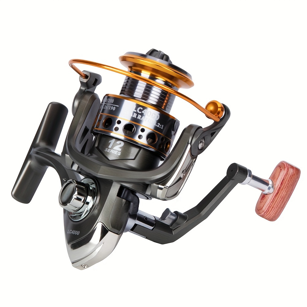 1pc 5000 Series Aluminum Alloy 5.2: 1 Gear Ratio Spinning Reel, Left/right  Retractable Metal Fishing Reel With Wood Handle For Saltwater Freshwater, Shop The Latest Trends