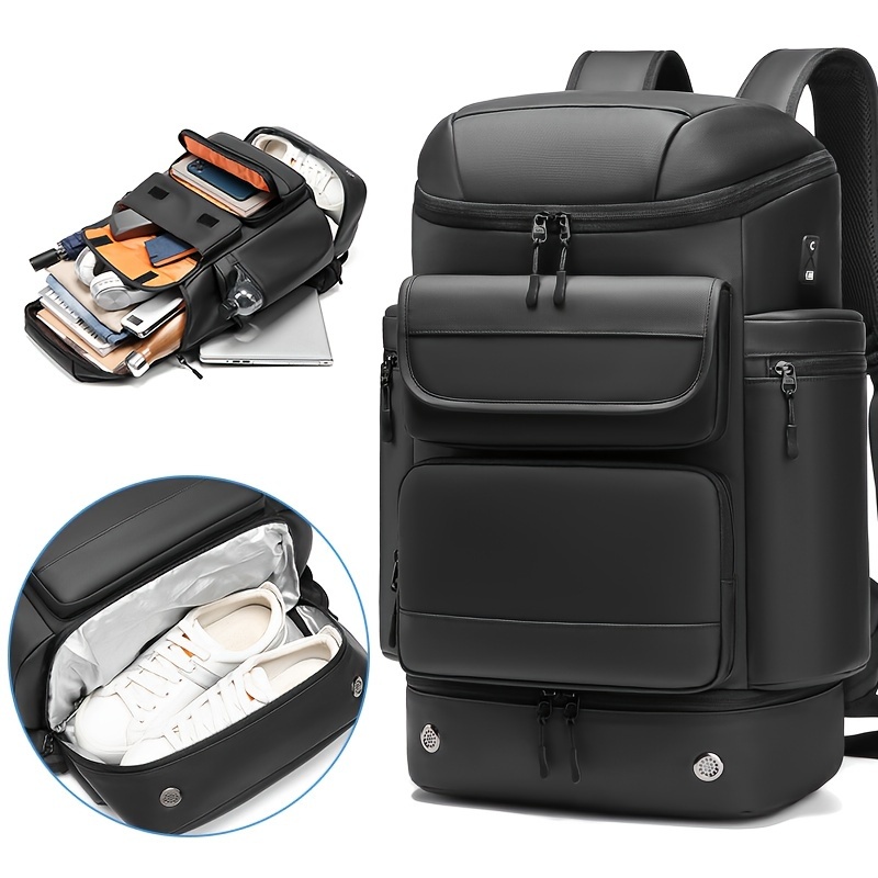 Men Large Capacity Travel Backpack, 13.21gal Waterproof Hiking Trekking  Backpack With Separate Shoe Bag, 17 Inch Business Laptop Backpack  Christmas, H