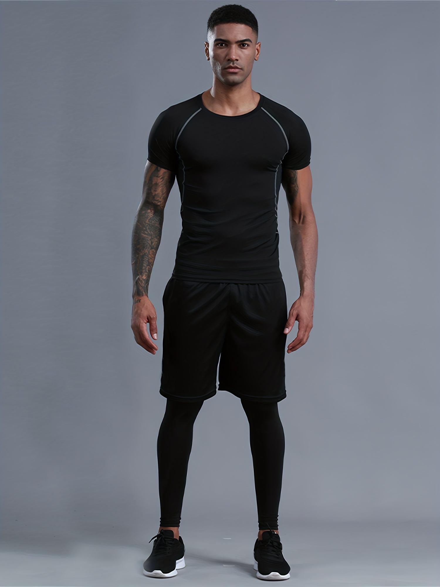 Men's Short Sleeve T shirt + Shorts + Leggings Quick drying - Temu Belgium