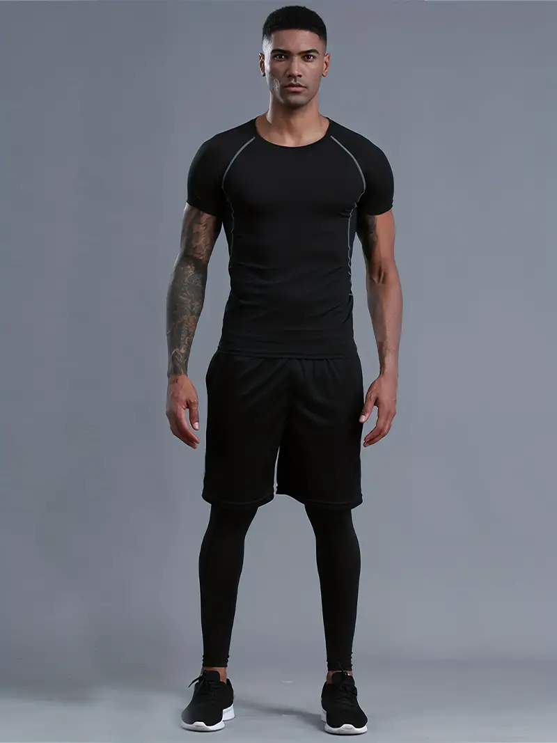 Men's Short Sleeve T shirt + Shorts + Leggings Quick drying - Temu