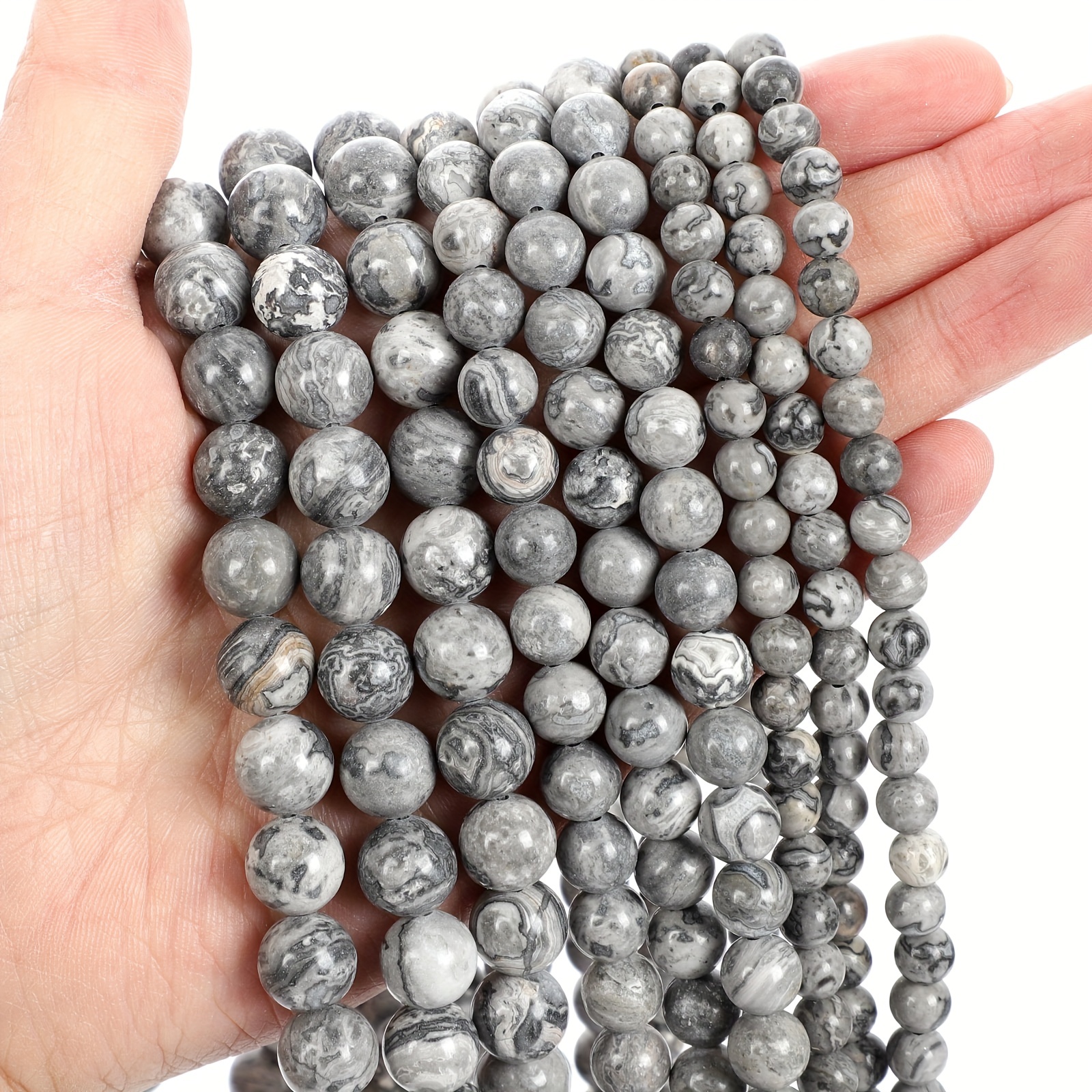 Natural Black Stone Beads Round Loose Beads For Jewelry - Temu