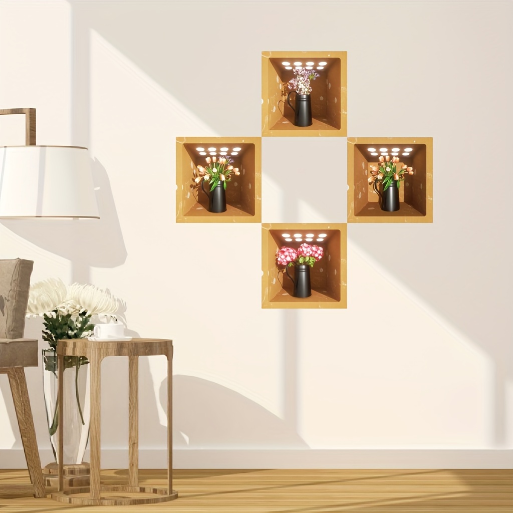 Acheter Autocollants muraux auto-adhésifs en PVC, 3 pièces/ensemble,  disposition d'écran, Vase de fleurs vives durables, autocollants muraux,  décoration de maison