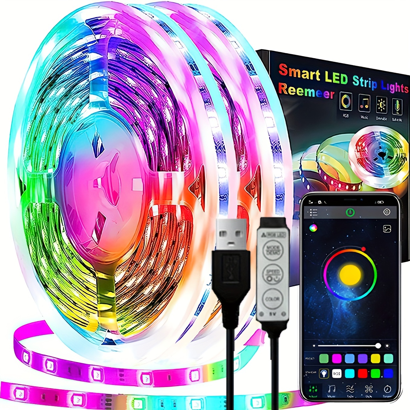 LED Strip Lights 1-50ft Bluetooth 5050 RGB Room Party TV PC