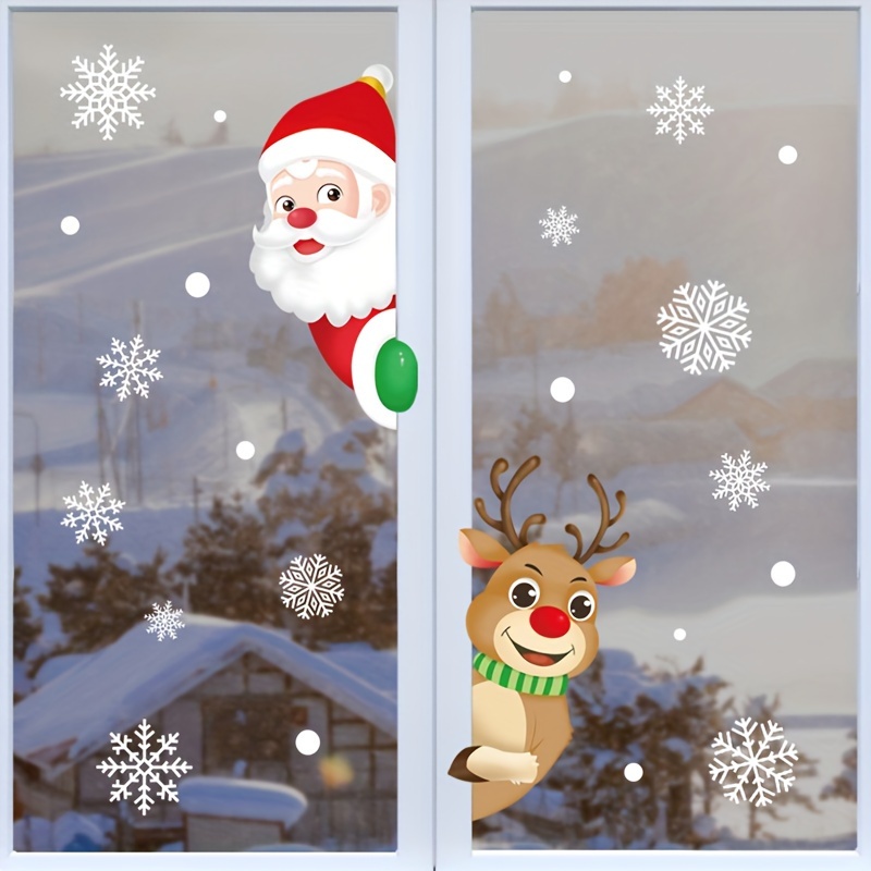 1 Set Christmas Snowflake Reindeer Window Sticker Xmas Ball Santa