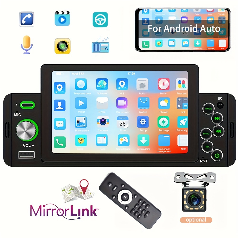 Reproductor Multimedia Universal para coche, Radio con pantalla táctil HD,  FM, entrada auxiliar, Bluetooth, MirrorLink, Android, Carplay, 7 pulgadas,  1 Din - AliExpress