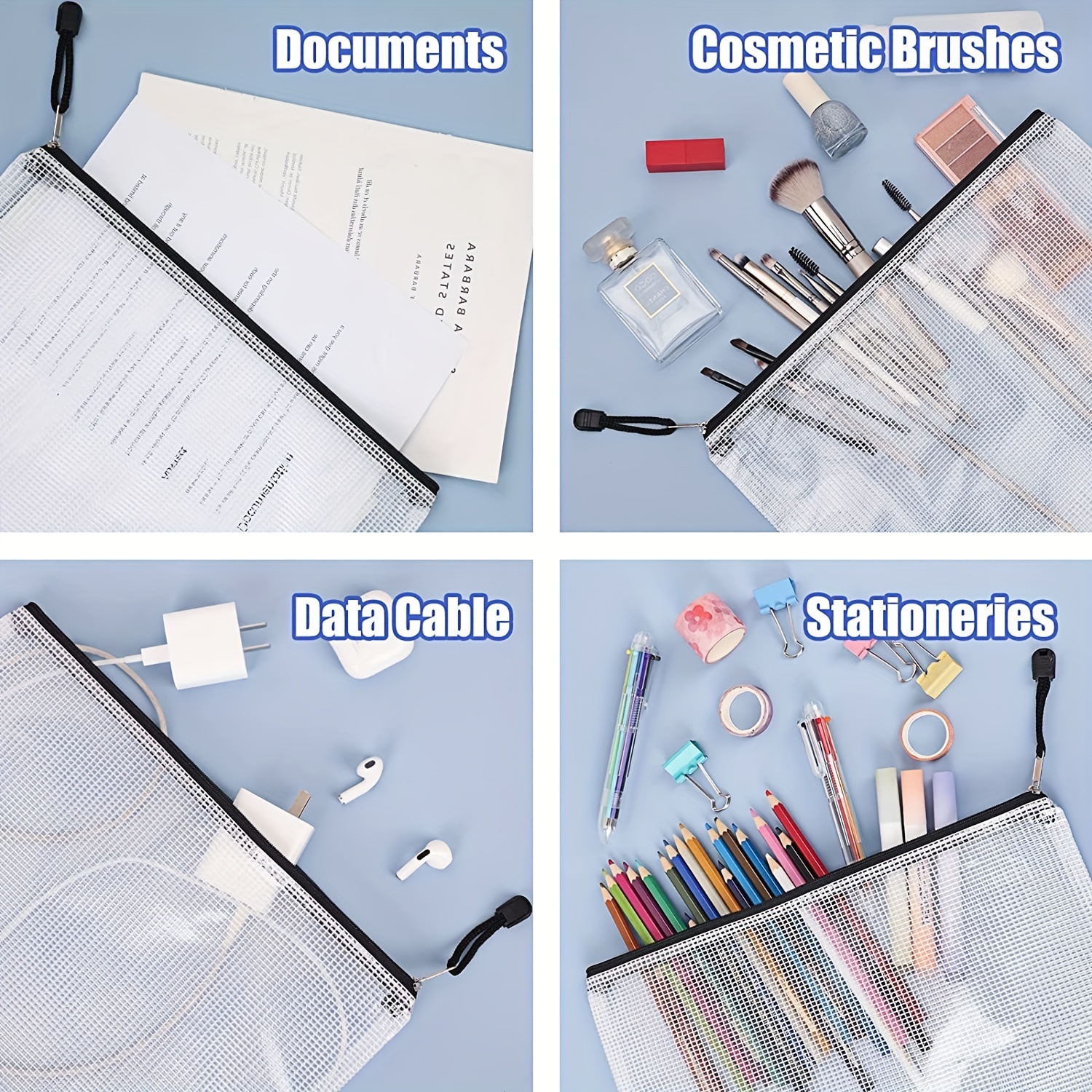 A4 Mesh Zipper Pouch Black Waterproof Zipper Bags Organizing - Temu