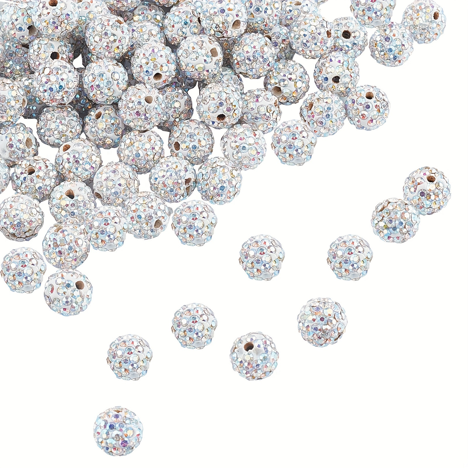 50-100pcs/lot 10mm White & Red Rhinestone Clay Disco Ball Beads, Clay Beads