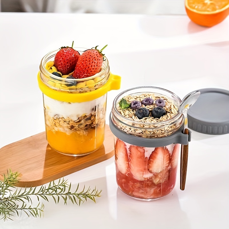 Set of 2 Oatmeal Containers with Lid and Spoon Glass Jar Breakfast