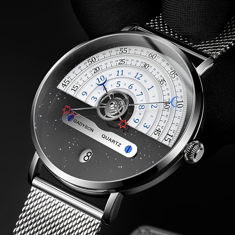 Mens Watches Fashion Cool Unique Digital Literal Multi Layer Dial Quartz  Mesh Belt Watch