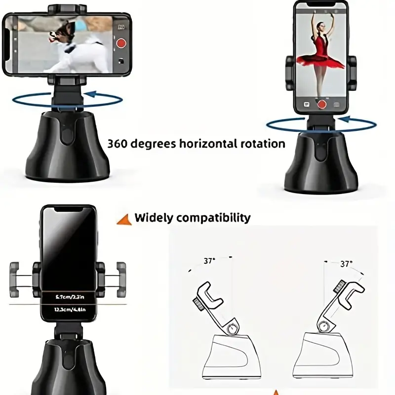 Selfie Stick Tripod 360°Rotation Auto Smart Face & Object Tracking Cell  Phone Tripod Holder for Video Recording, Work with Tripod for iPhone Android