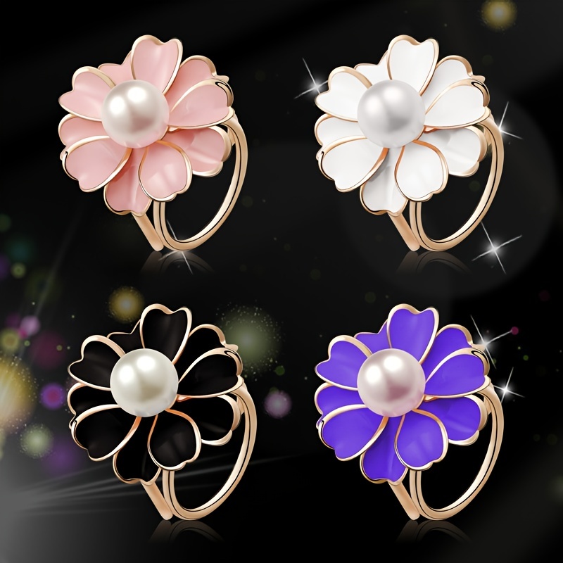  3PCS Elegant Pearl Floral Scarf Ring Clip Camellia
