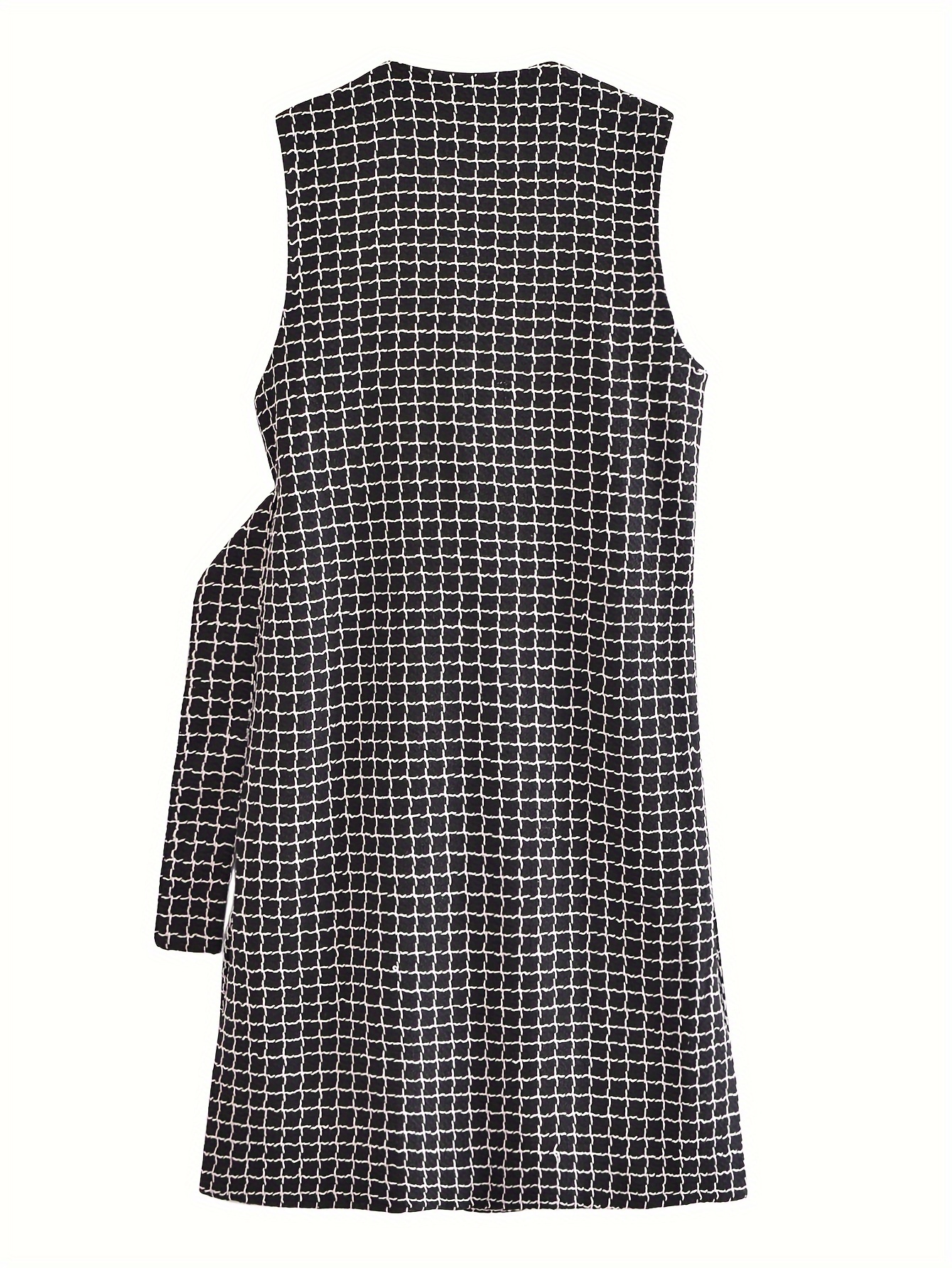 Houndstooth Print Sleeveless Vest Dress Casual V Neck Button - Temu