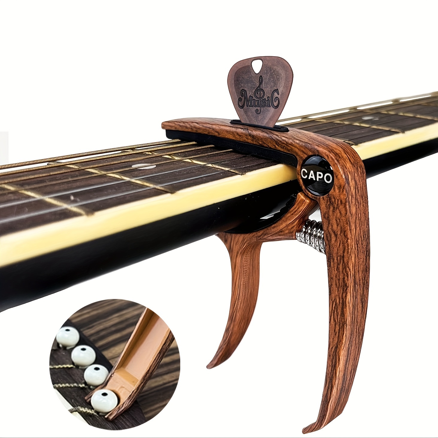 Kit d'accessoires de guitare acoustique comprenant des cordes de guitare  acoustique, un accordeur, un capo de guitare, un outil de restauration  3-en-1, des médiators, un support de pic, des broches de pont