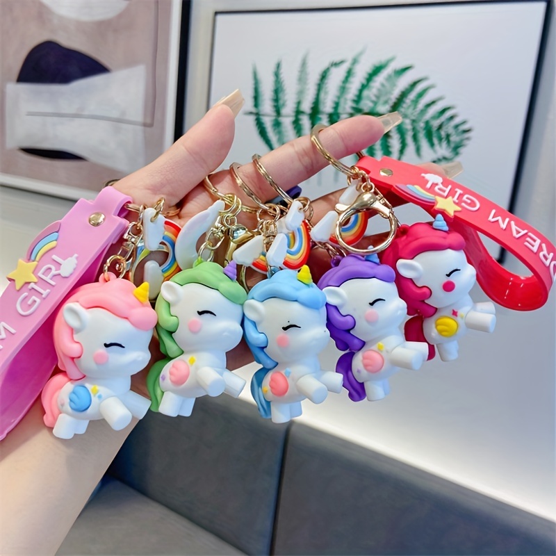 HAIQILIN Rainbow Unicorn Cute Cartoon Soft Silicone Keychain Wristband Strap Bag Key Holder Key Chains