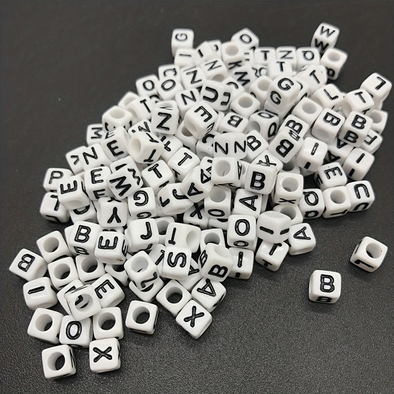 White Square Alphabet Beads 6mm