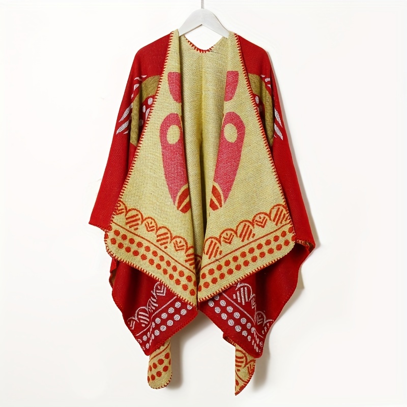 Boho Geometric Pattern Shawl Cashmere Wrap Thick Warm Cape
