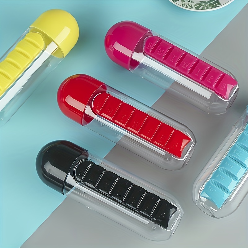 Daily Pill Box Organizer with Water Bottle, 600ML 2 in 1 Daily
