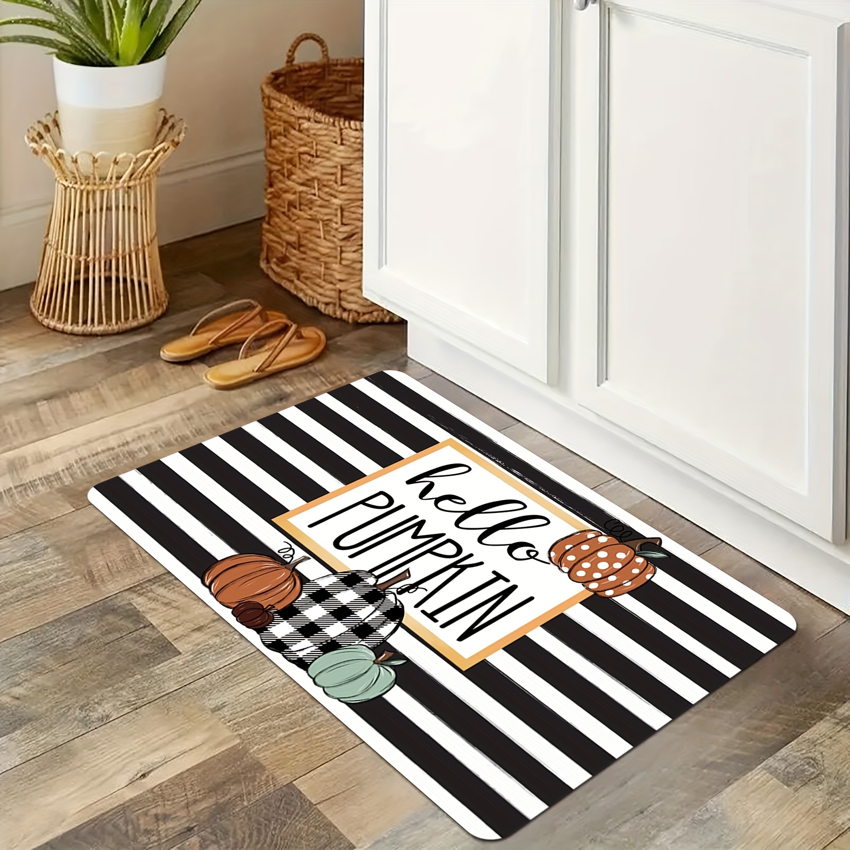 Pumpkin Garden Style Striped Doormat Classic Black White - Temu