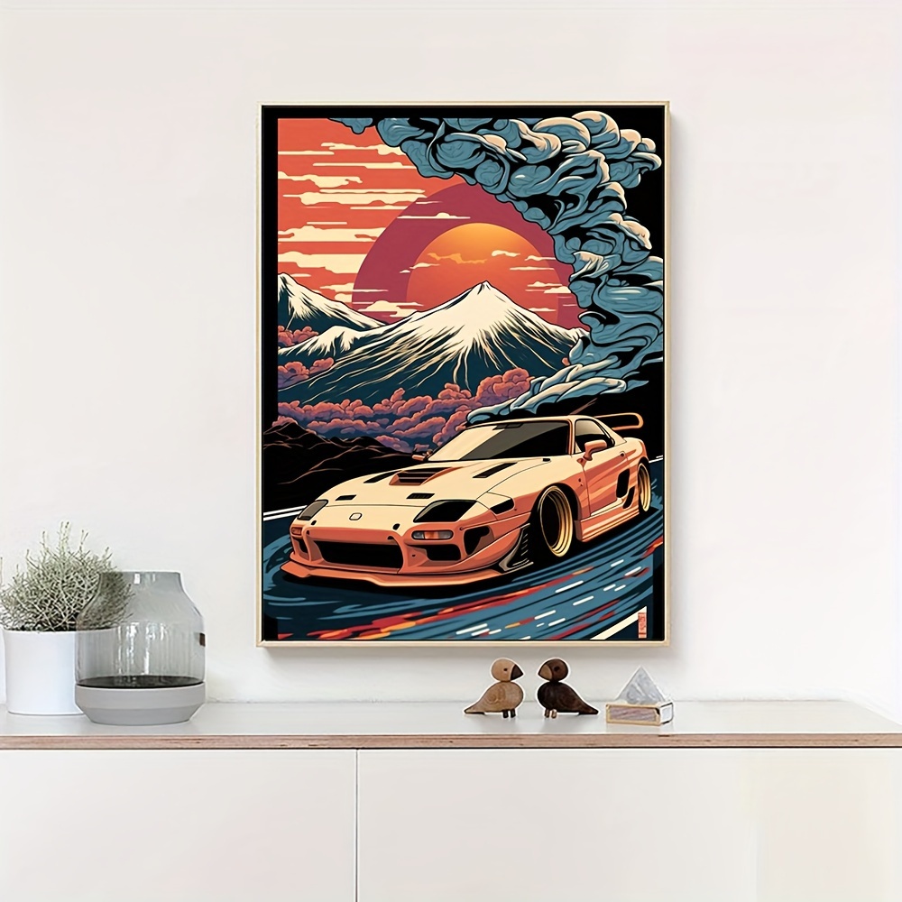 1pc Art Canvas Print Posters Cool Car Modular Pictures Canvas Wall Art  Paintings Mount Fuji Car Art Poster Artwork Wall Painting Japanese Style Art  Living Room Bedroom Bathroom Office Kitchen Wall Decor