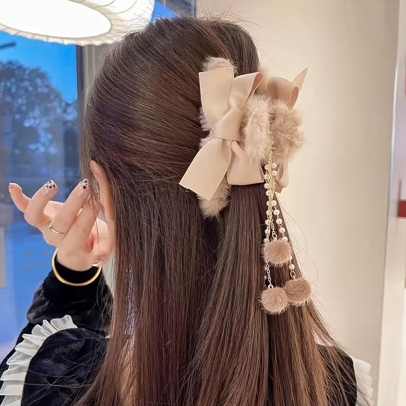 2pcs Hair Claws Women Faux Pearls Tassel Elegant Bow Faux Fur Grips Sweet  Long Hair Hold Plush Hair Clips Hairpin Fashion Hair Accessories -  Clothing, Shoes & Jewelry - Temu