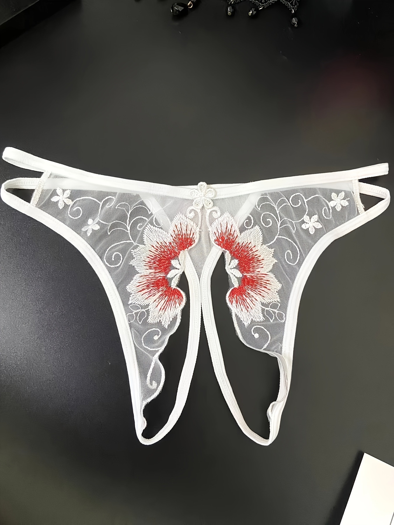 Floral Embroidery Mesh Thongs Hollow Open Crotch Sheer - Temu