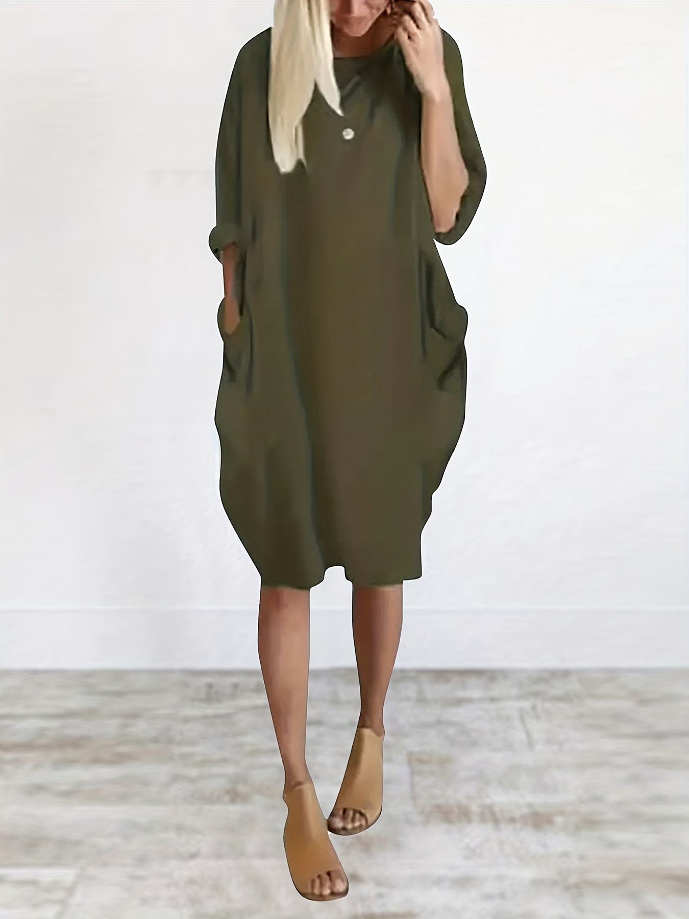 Long Sleeve Pocket Midi Dress - Temu