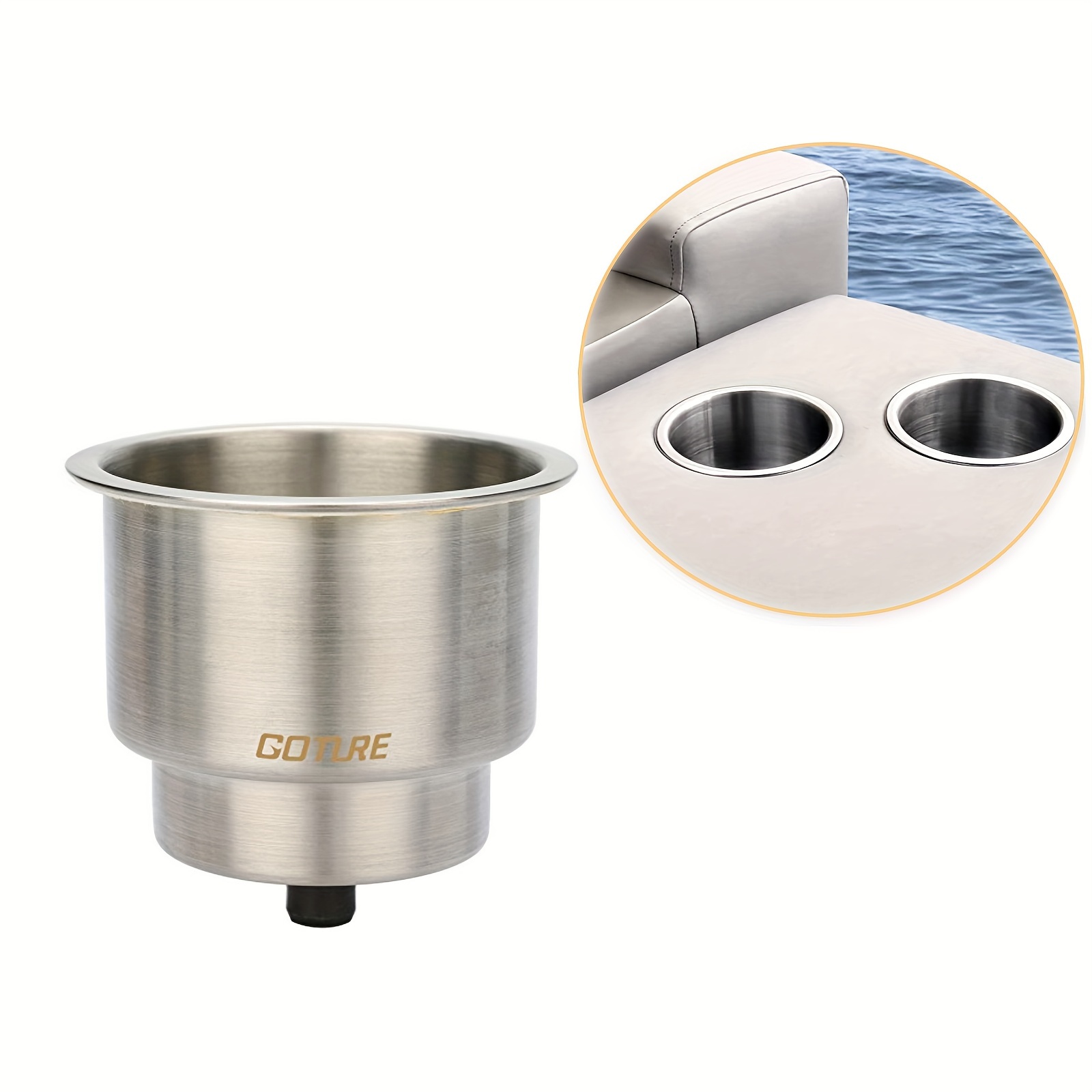 Goture Stainless Steel Cup Drink Holder with Drain Marine Boat Rv Camper Rod