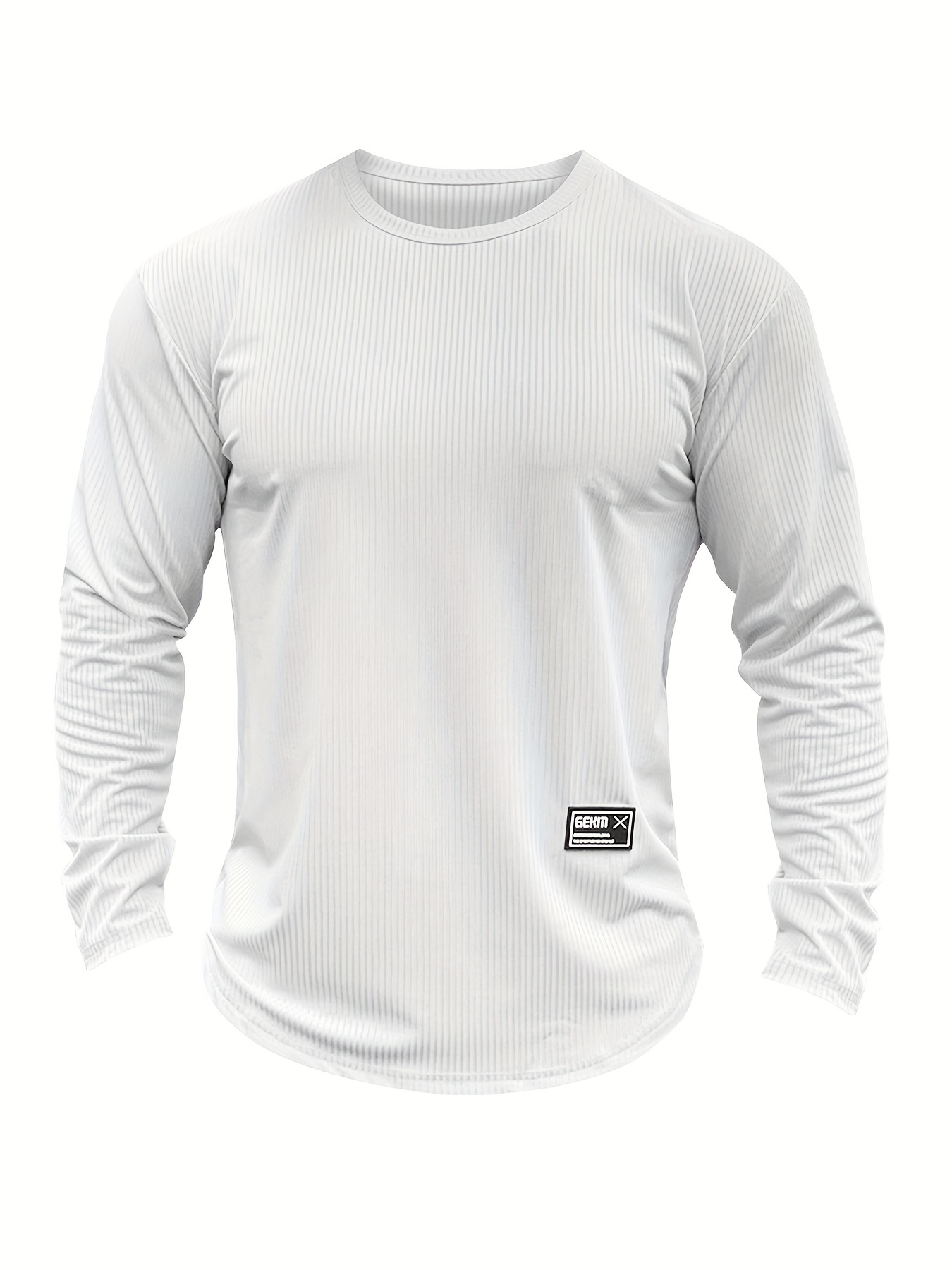 Ribbed Men's Crew Neck Long Sleeve Active Solid T shirt Tee - Temu