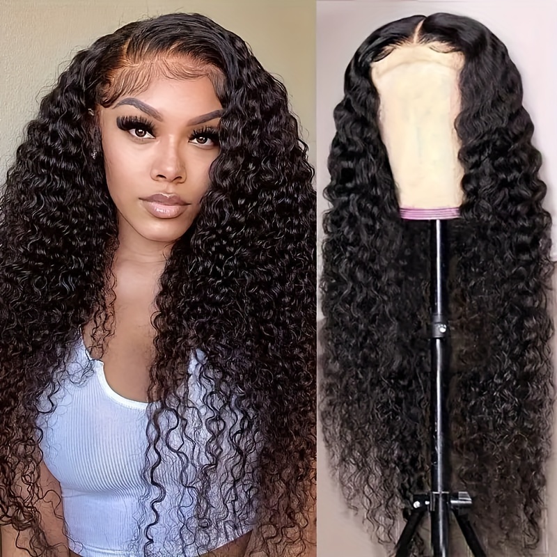 Curly Water Wave Lace Front Human Hair Wig Women Pre plucked - Temu