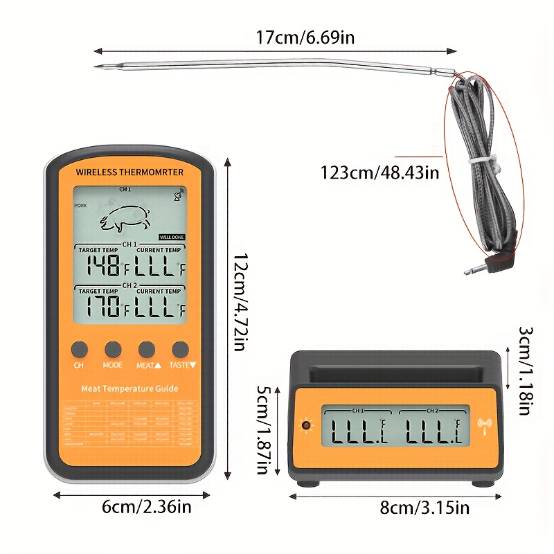 Wireless Meat Thermometer, Digital Bbq Thermometer With Temperature Probe,  Instant Read Food Thermometer, Large Lcd Display, Transmission Distance For  Accurate Cooking Results, Kitchen Accessaries - Temu